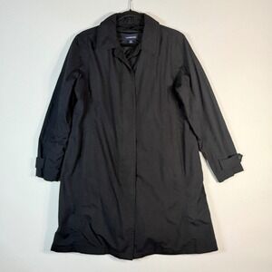 Lands' End Womens Small 6 8 Black Trench Coat Raincoat Classic Button‎ Front